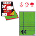 Etichette adesive A/406 - in carta - permanenti - 47,5 x 25,5 mm - 44 et/fg - 100 fogli - verde fluo - angoli tondi - Markin