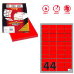 Etichette adesive A/406 - in carta - permanenti - 47,5 x 25,5 mm - 44 et/fg - 100 fogli - rosso fluo - angoli tondi - Markin