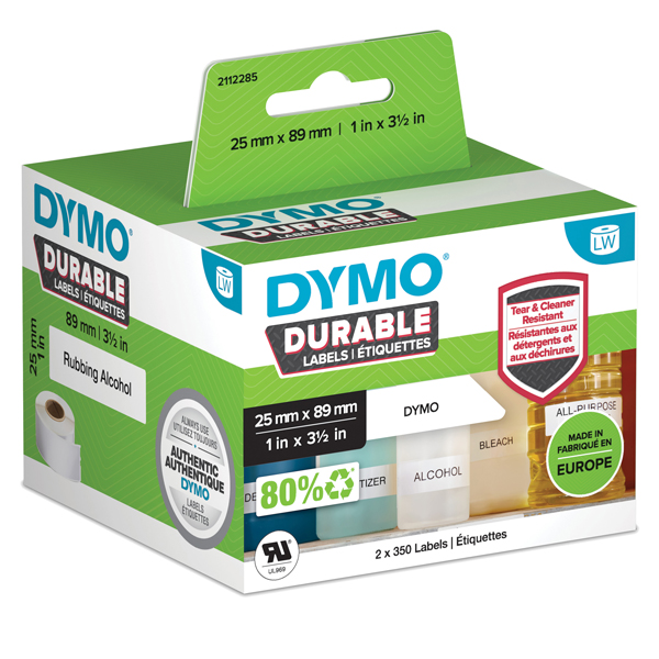 MD_80370 Rotolo 350 etichette LW Durable 1933081 - 25 x 89 mm - PP - bianco - Dymo - conf. 2 rotoli - immagine 1