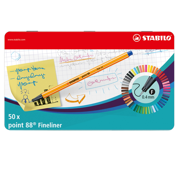 MD_80875 Fineliner Point 88 - tratto 0,4 mm - colori assortiti - Stabilo - scatola metallo 50 pezzi - immagine 1