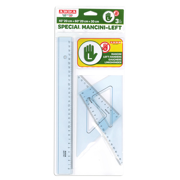 MD_80907 Set disegno per mancini - riga 30cm - squadre 45/60gradi - Arda - immagine 1