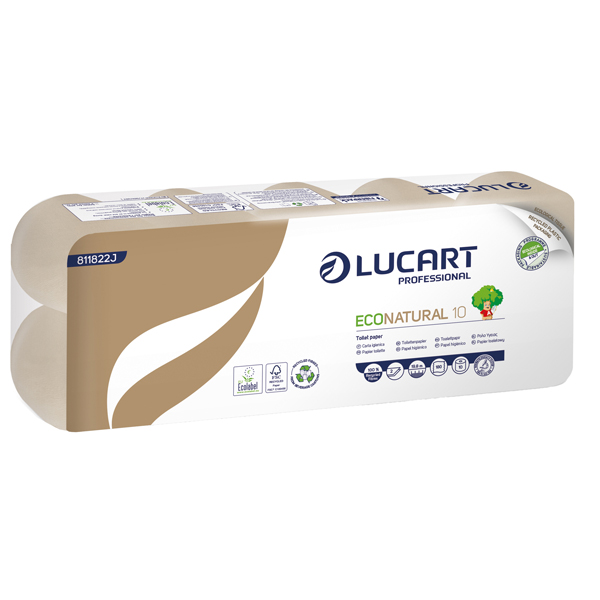 MD_82489 Carta igienica EcoNatural - 9,5 cm x 19,8 mt - 15 gr - diametro 10 cm - 180 strappi - Lucart - pacco 10 rotoli - immagine 1