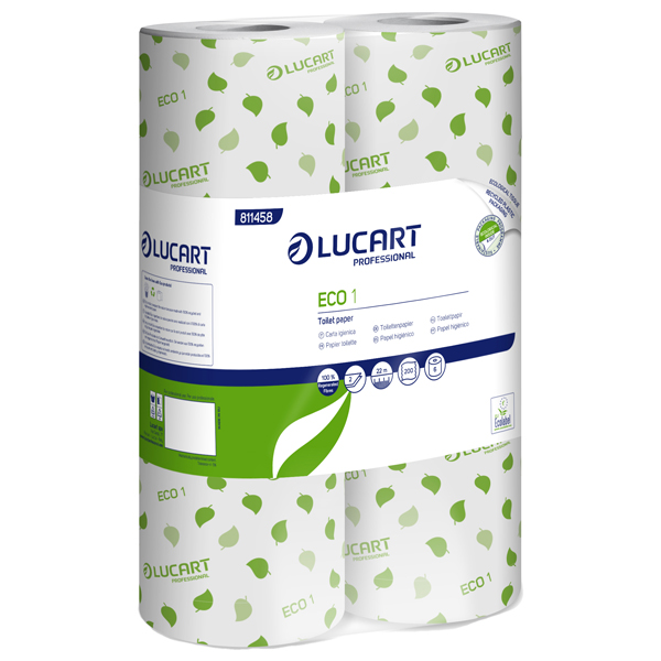 MD_82493 Carta igienica Eco - 2 veli - 16,5 gr - diametro 10,2 cm - 9,8 cm x 22 mt - 200 strappi - Lucart - pacco 6 rotoli fascettati singol armente - immagine 1