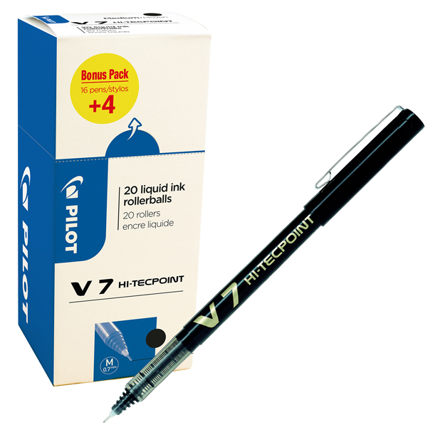 MD_82707 Roller con cappuccio Hi Tecpoint V7 - punta 0,7mm - nero - Pilot - conf. 16 + 4 pezzi - immagine 1