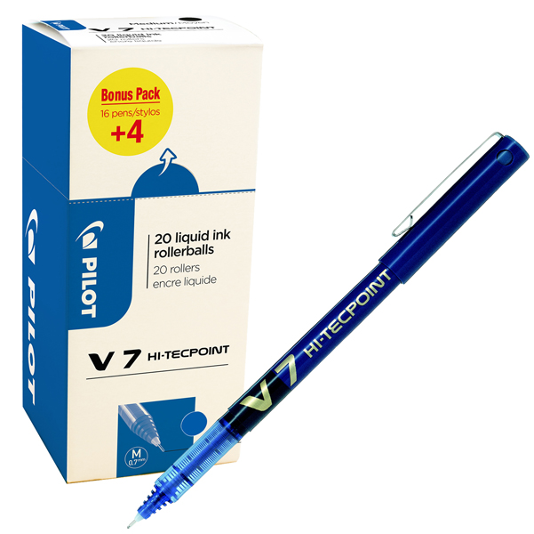 MD_82708 Roller con cappuccio Hi Tecpoint V7 - punta 0,7mm - blu - Pilot - conf. 16 + 4 pezzi - immagine 1
