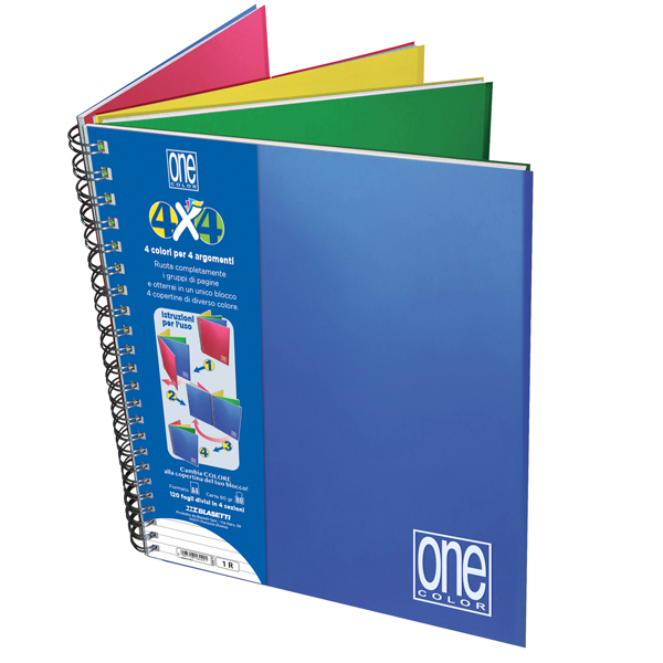 MD_83027 Blocco One Color 4 x 4 - A4+ - forato - 1 rigo - 120 fogli - 80 gr - spiralato - Blasetti - immagine 1