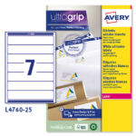 Etichette adesive L4760 - in carta - angoli arrotondati - permanenti - 192 x 38 mm - 7 et/fg - 25 fogli - bianco coprente - Avery