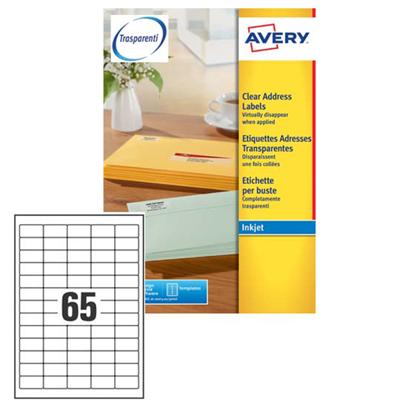 MD_83397 Etichette adesive J8651 - in carta - angoli arrotondati - inkjet - permanenti - 38,1 x 21,2 mm - 65 et/fg - 25 fogli - bianco - Avery - immagine 1