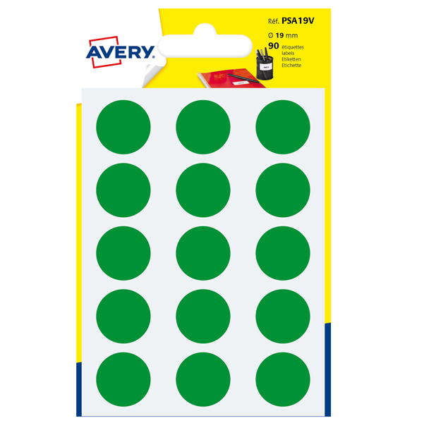 MD_83406 Etichette adesive tonde PSA - in carta - permanenti - diametro 19 mm - 15 et/fg - 6 fogli - verde - Avery - immagine 1