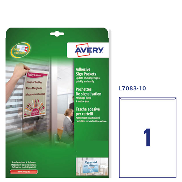 MD_83466 Tasche adesive L7083 - permanenti - 21 x 29,7 cm - trasparente - Avery - conf. 10 pezzi - immagine 1