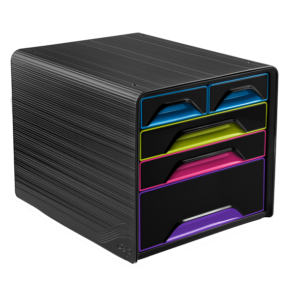 MD_83472 Cassettiera Smoove - 36 x 28,8 x 27 cm - 5 cassetti misti - nero/multicolore - Cep - immagine 1