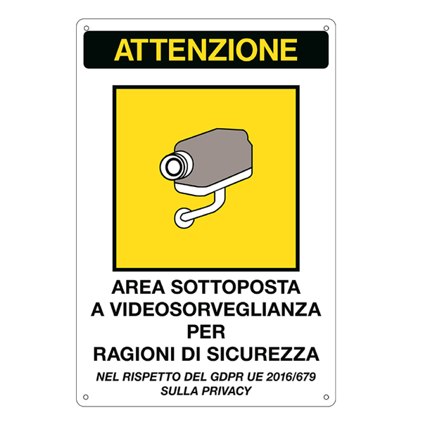 MD_85544 Cartello segnalatore - 20x30 cm - AREA SOTTOPOSTA A VIDEOSORVEGLIANZA - alluminio - Cartelli Segnalatori - immagine 1