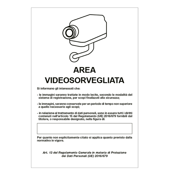 MD_85545 Cartello segnalatore - 20x30 cm - AREA VIDEOSORVEGLIATA CON REGISTRAZIONE - alluminio - Cartelli Segnalatori - immagine 1