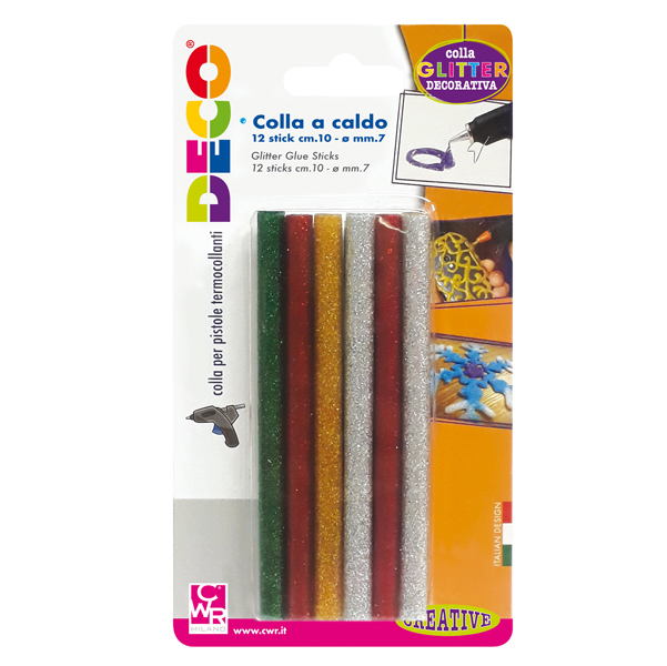 MD_86222 Colle stick per pistole mini - glitter assortiti - ø 7mm - lunghezza 10 cm - Deco - conf. 12 pezzi - immagine 1