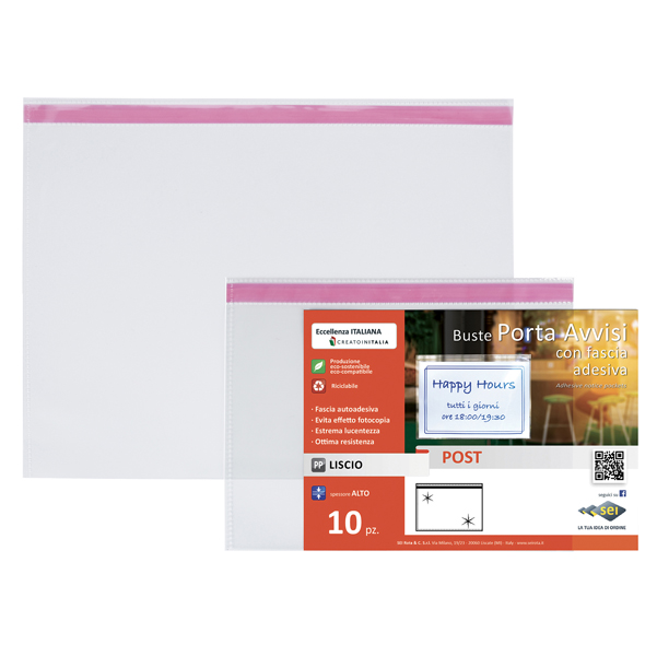 MD_86629 Buste porta avvisi orizzontali - A4 - 30 x 22 cm - trasparente - Sei Rota - conf. 10 pezzi - immagine 1