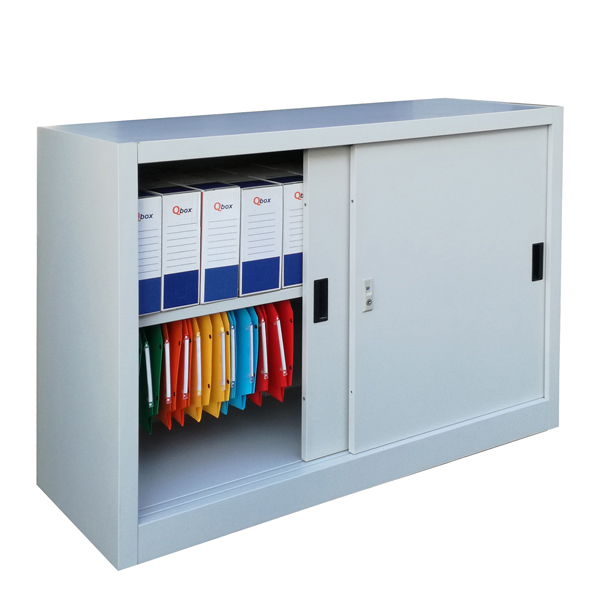 MD_86646 Armadio basso in metallo ad ante scorrevoli - 1 vano e 1 ripiano regolabile - 120x45x90 cm - grigio - Bertesi - immagine 1