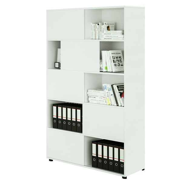 MD_86674 Libreria alta Tetris a 5 ripiani ante scorrevoli - 120x35x191 cm - Bianco/bianco - immagine 1