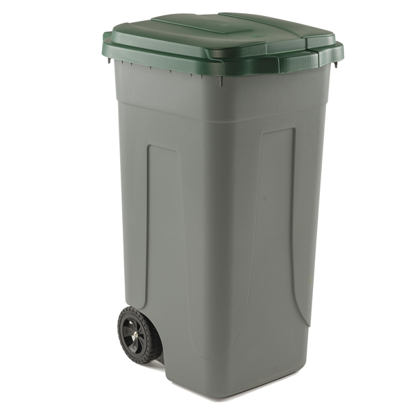 MD_86730 Bidone mobile - con chiusura a clip - 49x54x85 cm - 100 L - grigio/verde - Mobil Plastic - immagine 1