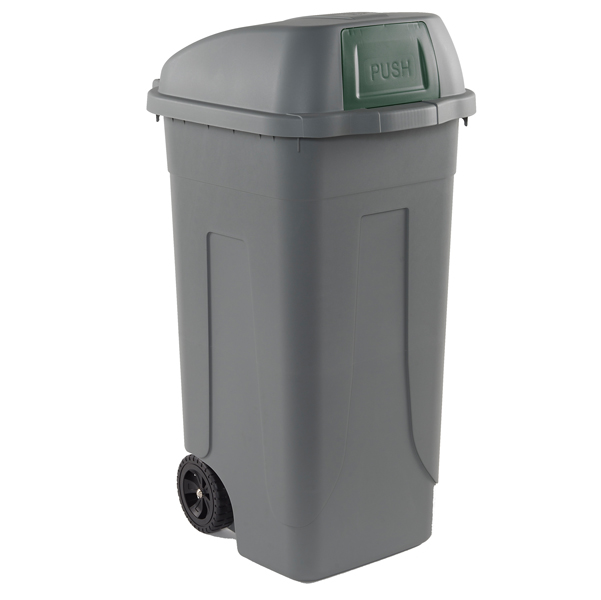 MD_86734 Bidone mobile Push - con coperchio - 49x54x95 cm - 100 L - grigio/verde - Mobil Plastic - immagine 1