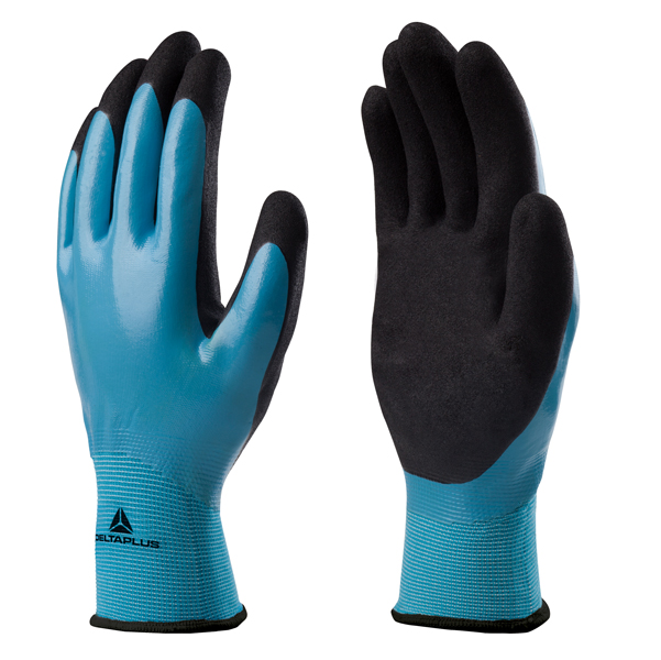 MD_87181 Guanti Wet&dry VV636BL - poliammide - palmo in nitrile - taglia 08 - blu/nero - Deltaplus - immagine 1