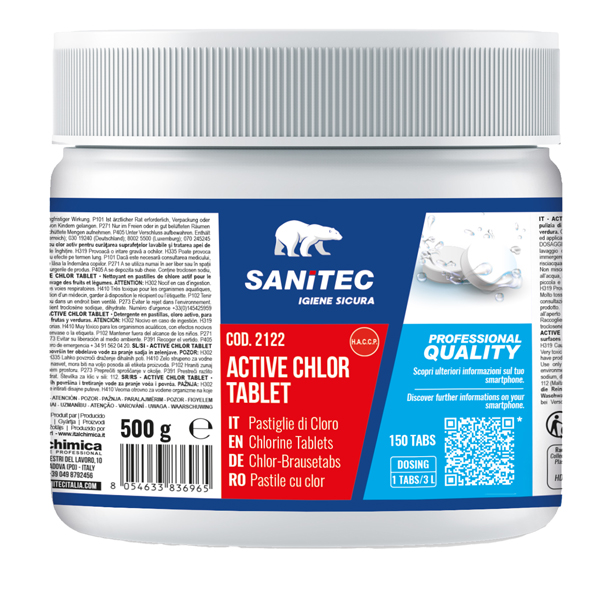 MD_87646 Pastiglie cloro Active Chlor - 500 gr - Sanitec - conf. 150 pezzi - immagine 1