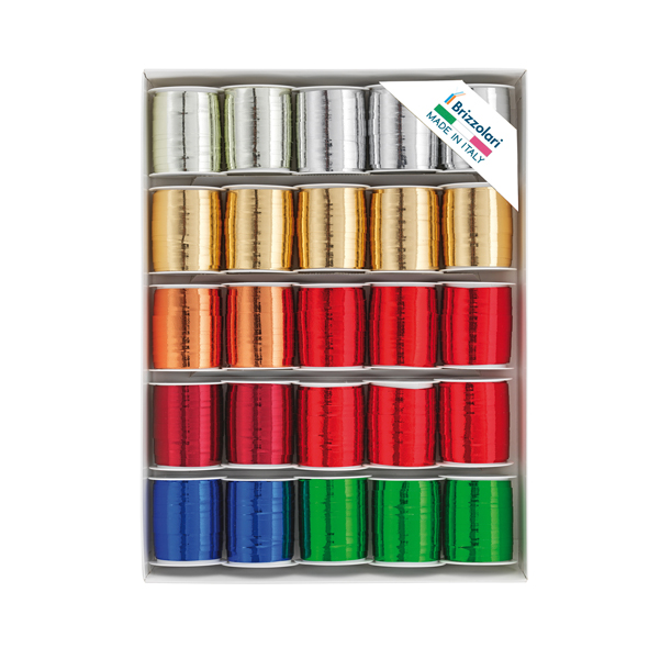 MD_88228 Rocche di nastro 6870 - colori assortiti metal - 10 mm x 10 mt - colori assortiti - Brizzolari - conf. 25 pezzi - immagine 1