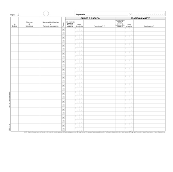 MD_88670 Registro carico/scarico equidi - 46 pagine numerate - 31 x 24,5 cm - DU138211000 - Data ufficio - immagine 1