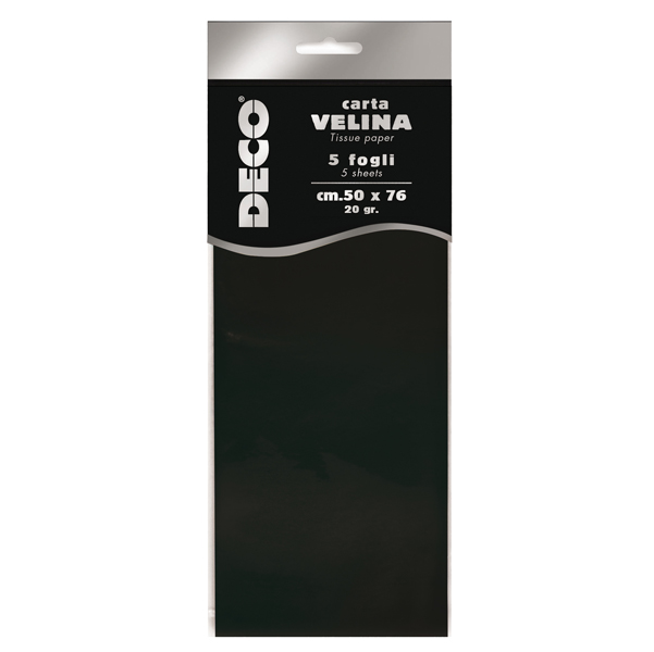 MD_89123 Carta velina - 50 x 76 cm - 20 gr - nero - Deco - busta 5 fogli - immagine 1