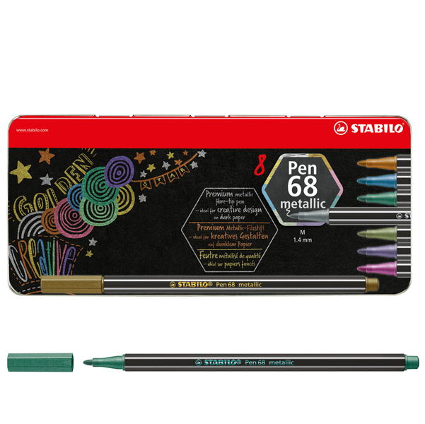 MD_89221 Pennarelli Pen 68 - colori assortiti metallic - Stabilo - scatola in metallo 8 pezzi - immagine 1