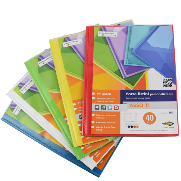 MD_89372 Portalistini Asso TI - personalizzabile - PP liscio - 22 x 30 cm - 40 buste - colori assortiti - Sei Rota - immagine 1