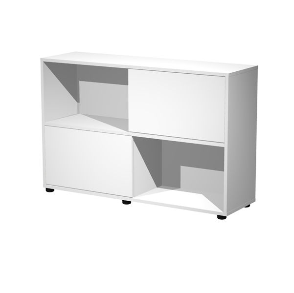 MD_89573 Libreria bassa Tetris a 2 ripiani ante scorrevoli - 120x35x79 cm - bianco/bianco - immagine 1