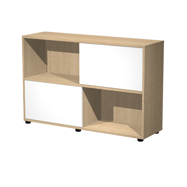 MD_89574 Libreria bassa Tetris a 2 ripiani ante scorrevoli - 120x35x79 cm - rovere/bianco - immagine 1