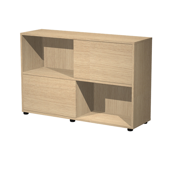 MD_89575 Libreria bassa Tetris a 2 ripiani ante scorrevoli - 120x35x79 cm - rovere/rovere - immagine 1