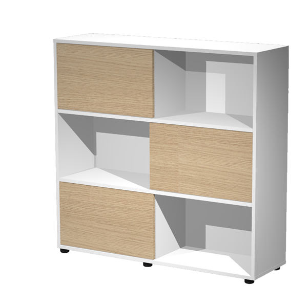 MD_89576 Libreria bassa Tetris a 3 ripiani ante scorrevoli - 120x35x116 cm - rovere/bianco - immagine 1
