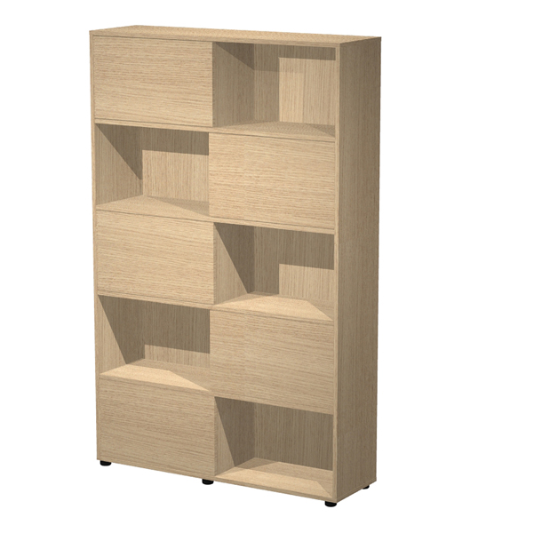 MD_89579 Libreria alta Tetris - 5 ripiani - ante scorrevoli - 120 x 35 x 191 cm - rovere/rovere - immagine 1