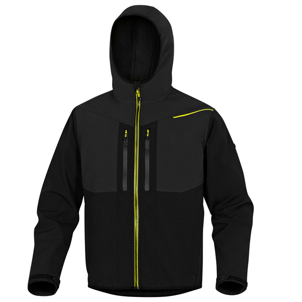 MD_89929 Giacca Softshell Horten - tessuto Softshell/poliestere/elastan - con cappuccio - taglia M - nero/giallo - Deltaplus - immagine 1