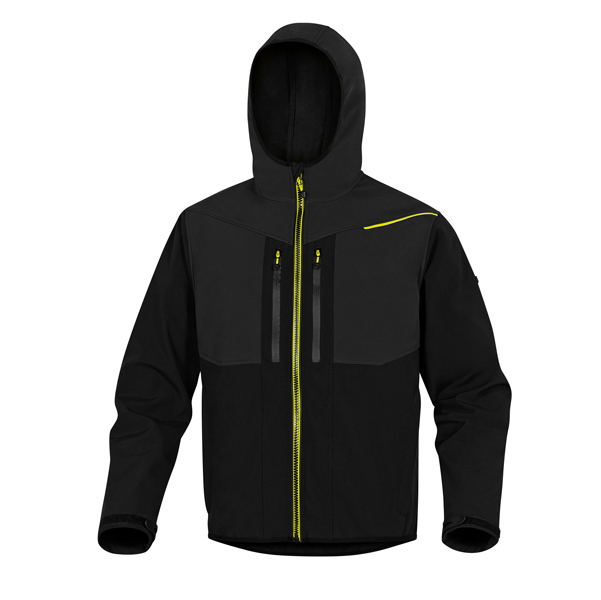 MD_89932 Giacca Softshell Horten - tessuto Softshell/poliestere/elastan - con cappuccio - taglia XXL - nero/giallo - Deltaplus - immagine 1