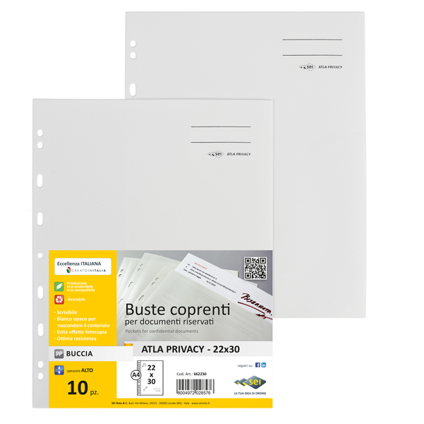 MD_90127 Buste con foratura universale Atla Privacy - per documenti riservati - 22 x 30 cm - bianco - Sei Rota - conf. 10 pezzi - immagine 1