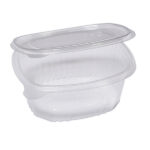 Contenitori ovali in PET - con coperchio incernierato - 16 x 13,5 x 6,2 cm - Europack - conf. 50 pezzi