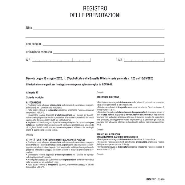 MD_90667 Registro delle prenotazioni - 32 pag - Edipro - immagine 1
