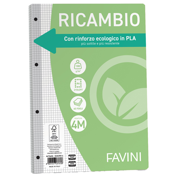 MD_90738 Ricambi forati riforzati ecologico - A4 - 4mm - 100 gr - Favini - conf. 40 pezzi - immagine 1