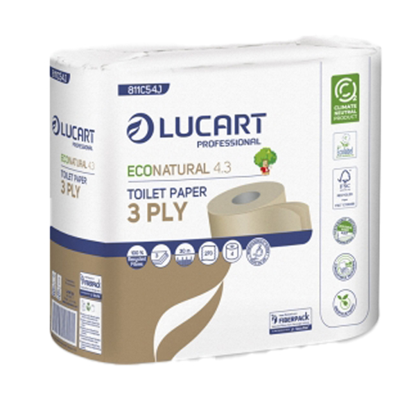 MD_91431 Carta igienica EcoNatural 4.3 Plastic Free - 270 strappi - Lucart - pacco 4 rotoli - immagine 1