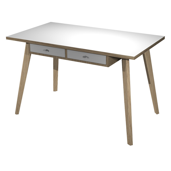 MD_92390 Postazione Home-Office - con sottopiano - gambe in legno -120 x 60 x H 74,4 cm - bianco / rovere - immagine 1