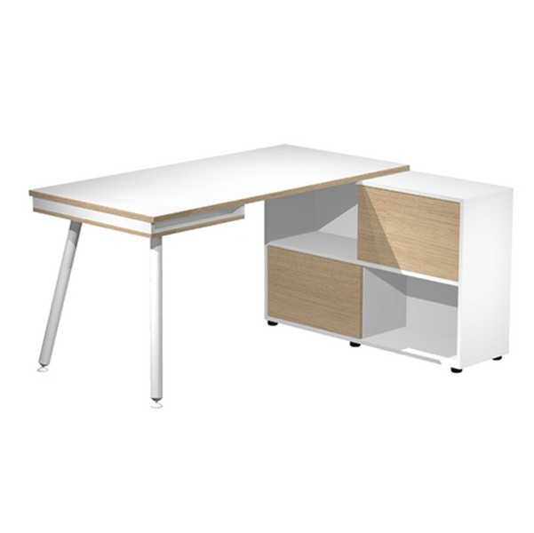 MD_92394 Workstation Midi - gambe in metallo - 130 x 120 x H 81,5 cm - bianco / rovere - immagine 1