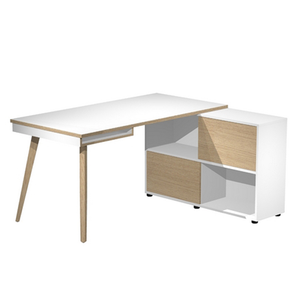 MD_92395 Workstation Midi - gambe in legno - 130 x 120 x H 81,5 cm - bianco / rovere - immagine 1