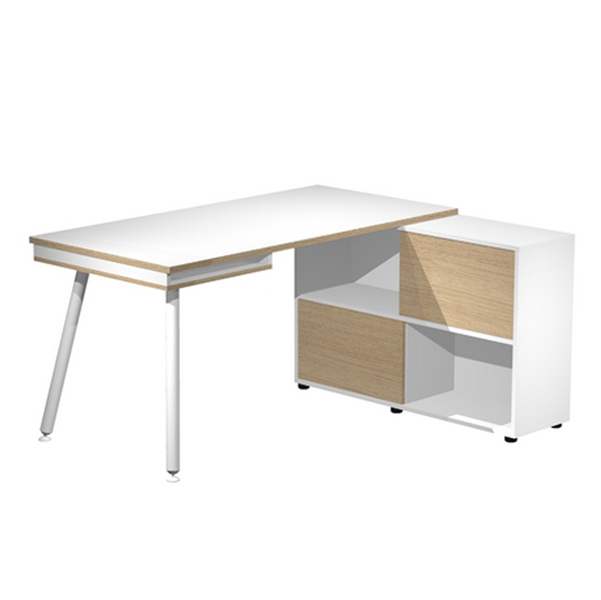 MD_92396 Workstation Maxi - gambe in metallo - 160 x 140 x H 81,5 cm - bianco / rovere - immagine 1