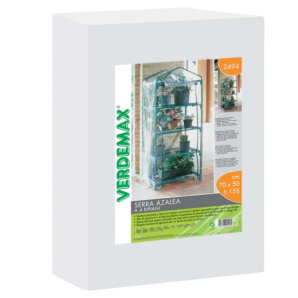 MD_93379 Serra Azalea - 4 ripiani - 70 x 50 x 158 cm - acciaio verniciato/PVC - verde/trasparente - Verdemax - immagine 1