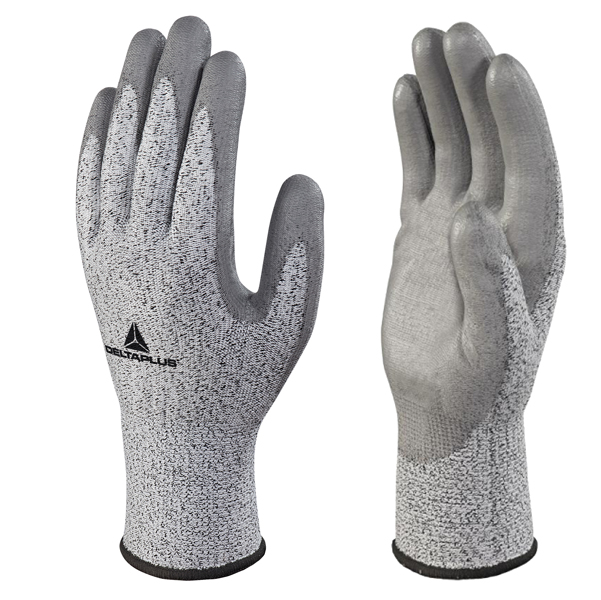 MD_93643 Guanti antitaglio Venicut B04 - maglia tricot econocut - palmo in poliuretano - taglia 09 - grigio - Deltaplus - pack 3 paia - immagine 1