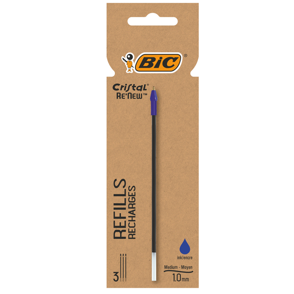 MD_93979 Refill sfera Cristal Re'New - punta 1 mm - blu - Bic - blister 3 pezzi - immagine 1