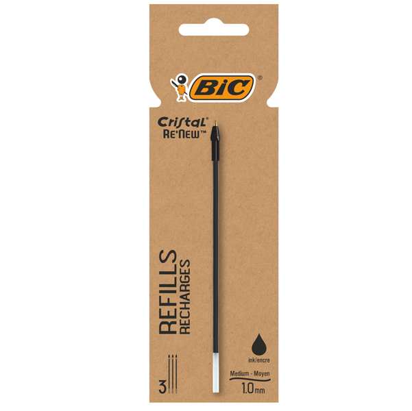 MD_93980 Refill sfera Cristal Re'New - punta 1 mm - nero - Bic - blister 3 pezzi - immagine 1